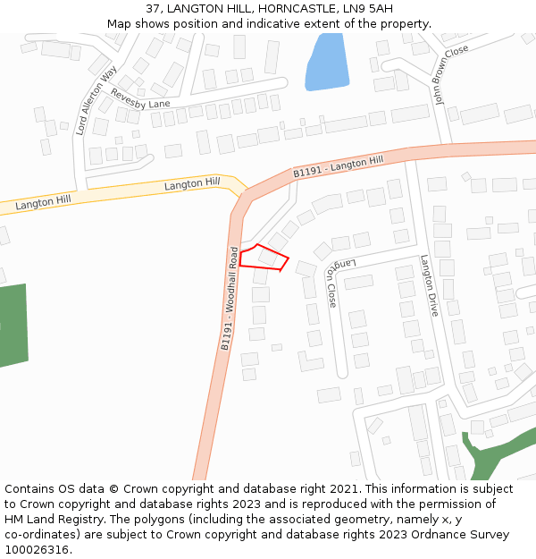 37, LANGTON HILL, HORNCASTLE, LN9 5AH: Location map and indicative extent of plot