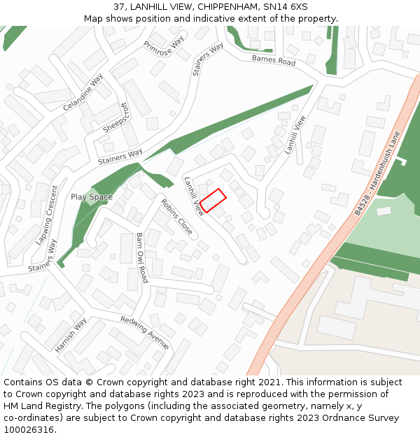 37, LANHILL VIEW, CHIPPENHAM, SN14 6XS: Location map and indicative extent of plot