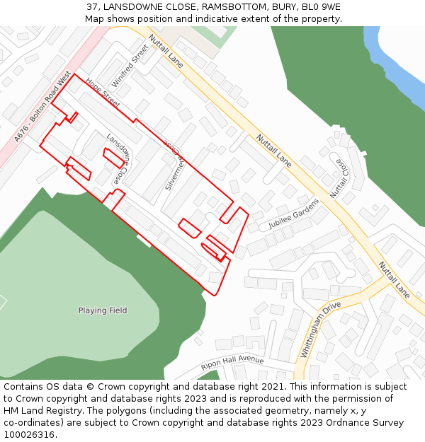 37, LANSDOWNE CLOSE, RAMSBOTTOM, BURY, BL0 9WE: Location map and indicative extent of plot