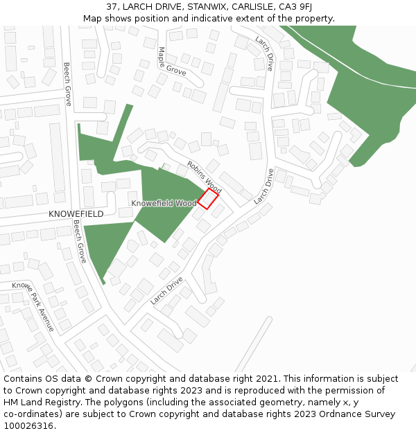 37, LARCH DRIVE, STANWIX, CARLISLE, CA3 9FJ: Location map and indicative extent of plot