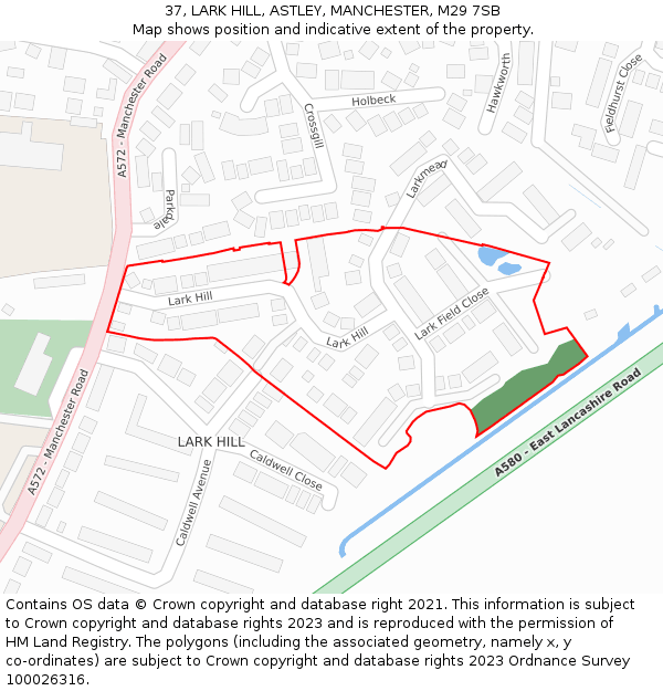 37, LARK HILL, ASTLEY, MANCHESTER, M29 7SB: Location map and indicative extent of plot