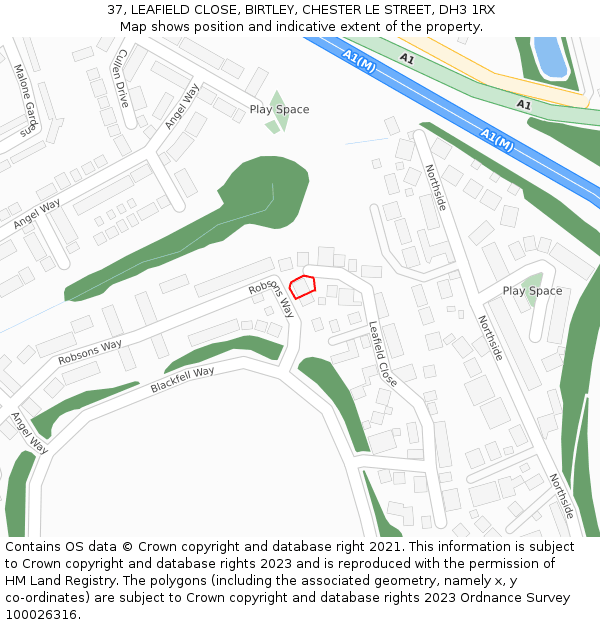 37, LEAFIELD CLOSE, BIRTLEY, CHESTER LE STREET, DH3 1RX: Location map and indicative extent of plot