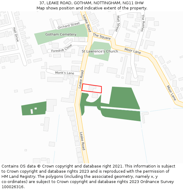 37, LEAKE ROAD, GOTHAM, NOTTINGHAM, NG11 0HW: Location map and indicative extent of plot