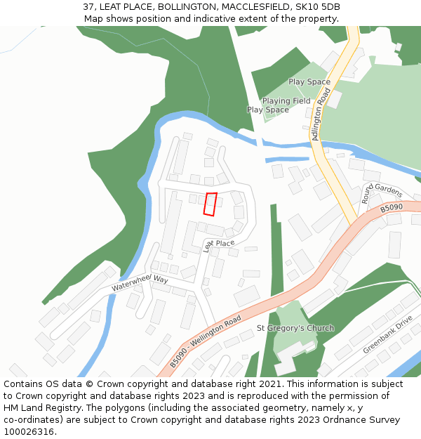 37, LEAT PLACE, BOLLINGTON, MACCLESFIELD, SK10 5DB: Location map and indicative extent of plot