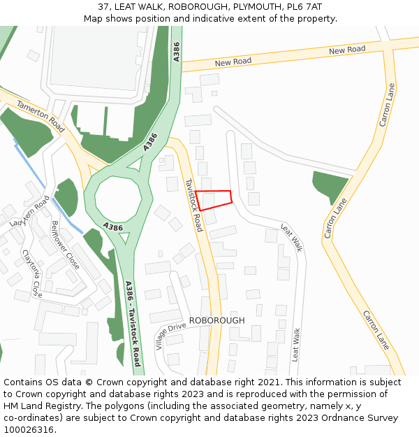 37, LEAT WALK, ROBOROUGH, PLYMOUTH, PL6 7AT: Location map and indicative extent of plot