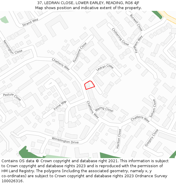 37, LEDRAN CLOSE, LOWER EARLEY, READING, RG6 4JF: Location map and indicative extent of plot