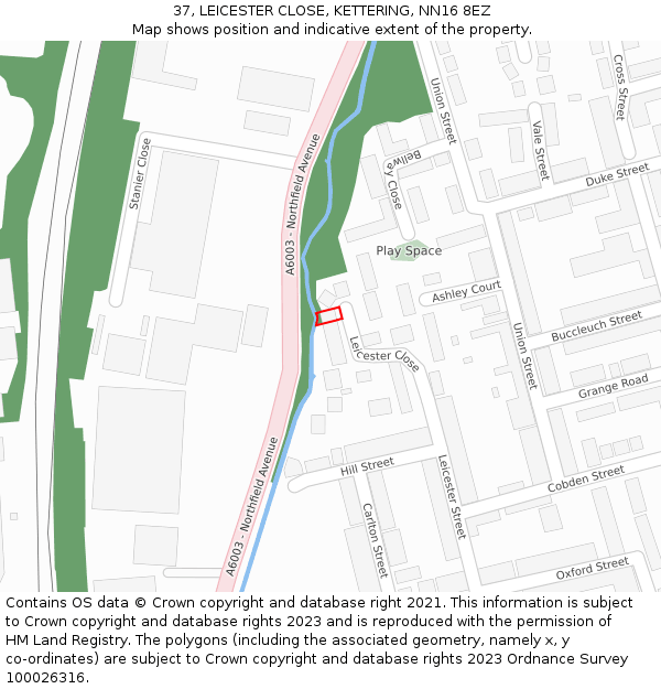 37, LEICESTER CLOSE, KETTERING, NN16 8EZ: Location map and indicative extent of plot