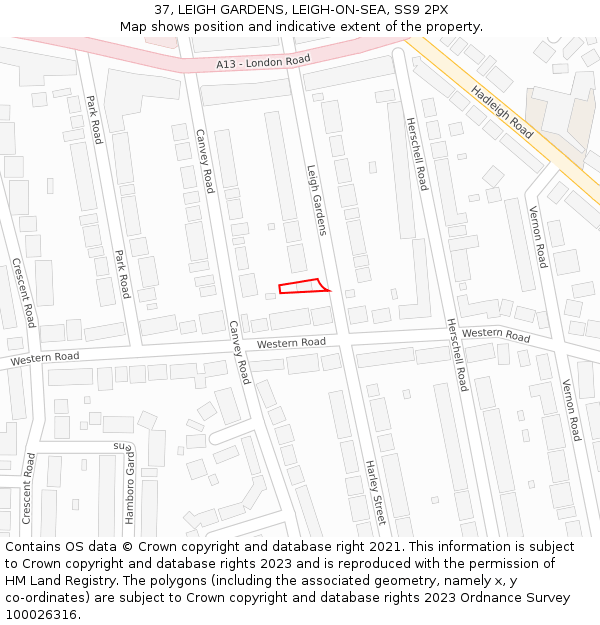 37, LEIGH GARDENS, LEIGH-ON-SEA, SS9 2PX: Location map and indicative extent of plot