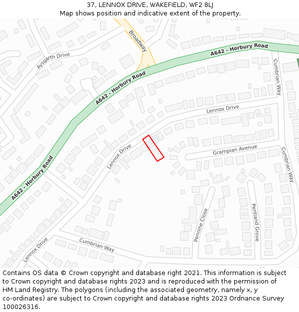 37, LENNOX DRIVE, WAKEFIELD, WF2 8LJ: Location map and indicative extent of plot