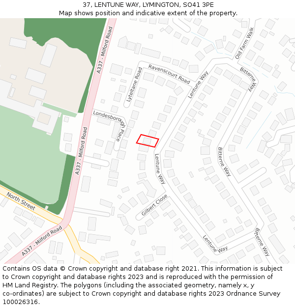 37, LENTUNE WAY, LYMINGTON, SO41 3PE: Location map and indicative extent of plot