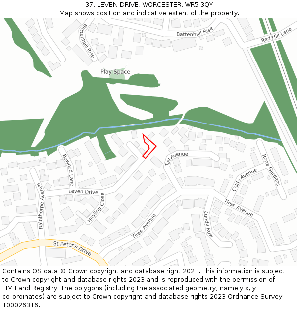 37, LEVEN DRIVE, WORCESTER, WR5 3QY: Location map and indicative extent of plot