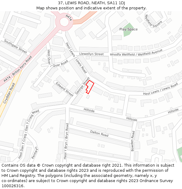 37, LEWIS ROAD, NEATH, SA11 1DJ: Location map and indicative extent of plot