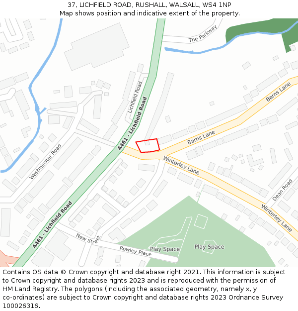 37, LICHFIELD ROAD, RUSHALL, WALSALL, WS4 1NP: Location map and indicative extent of plot