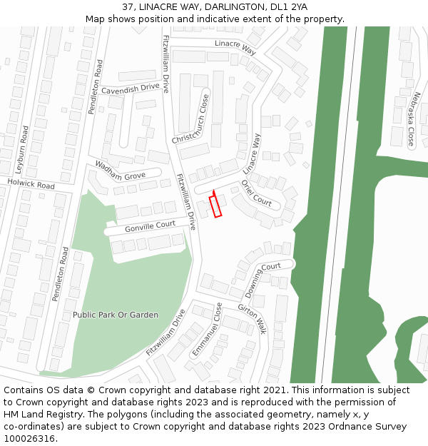 37, LINACRE WAY, DARLINGTON, DL1 2YA: Location map and indicative extent of plot