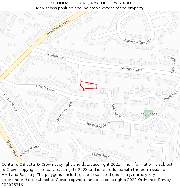 37, LINDALE GROVE, WAKEFIELD, WF2 0BU: Location map and indicative extent of plot
