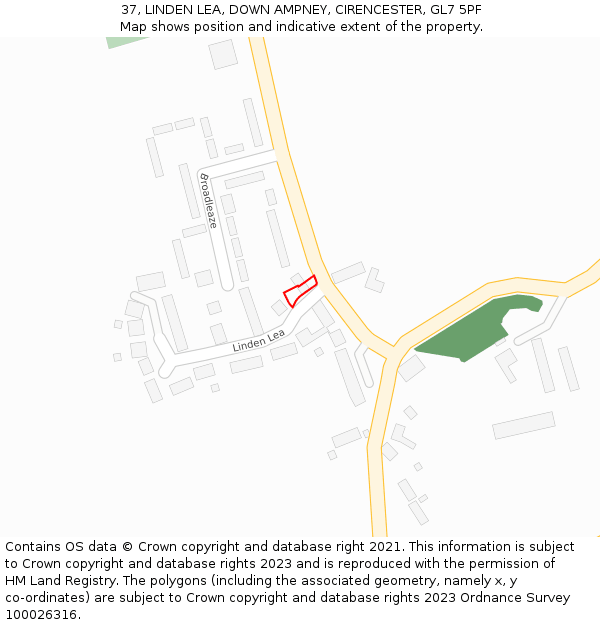 37, LINDEN LEA, DOWN AMPNEY, CIRENCESTER, GL7 5PF: Location map and indicative extent of plot