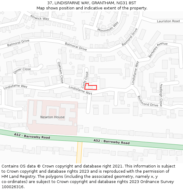 37, LINDISFARNE WAY, GRANTHAM, NG31 8ST: Location map and indicative extent of plot