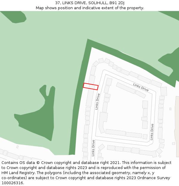 37, LINKS DRIVE, SOLIHULL, B91 2DJ: Location map and indicative extent of plot