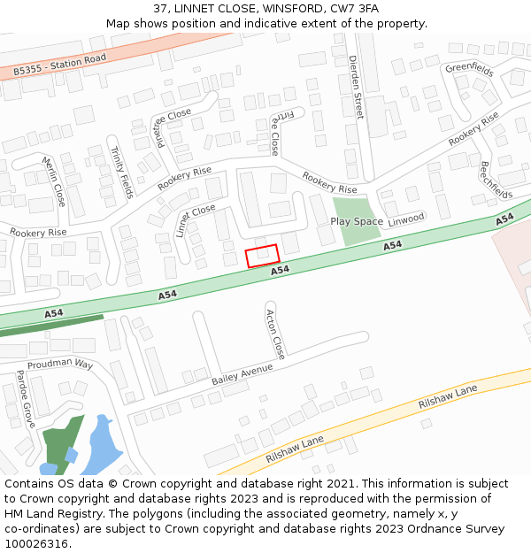 37, LINNET CLOSE, WINSFORD, CW7 3FA: Location map and indicative extent of plot