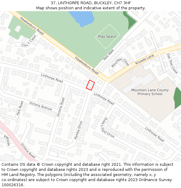 37, LINTHORPE ROAD, BUCKLEY, CH7 3HF: Location map and indicative extent of plot