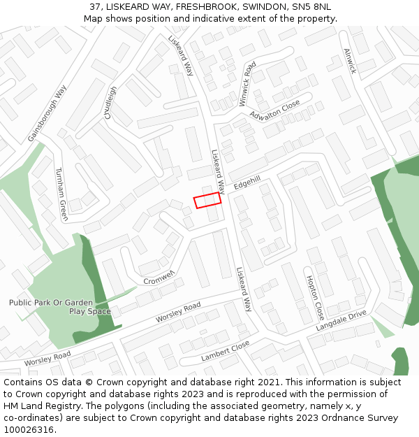 37, LISKEARD WAY, FRESHBROOK, SWINDON, SN5 8NL: Location map and indicative extent of plot