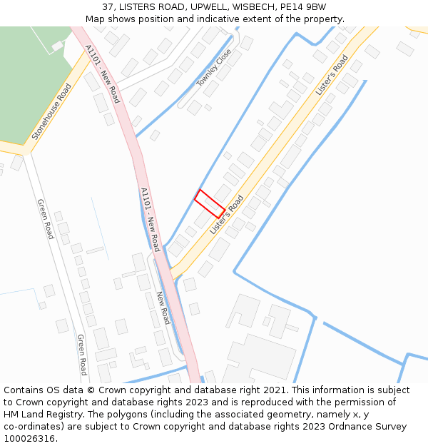 37, LISTERS ROAD, UPWELL, WISBECH, PE14 9BW: Location map and indicative extent of plot