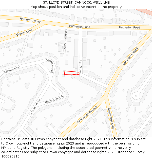 37, LLOYD STREET, CANNOCK, WS11 1HE: Location map and indicative extent of plot