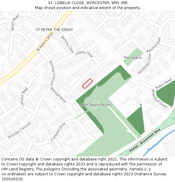 37, LOBELIA CLOSE, WORCESTER, WR5 3RR: Location map and indicative extent of plot