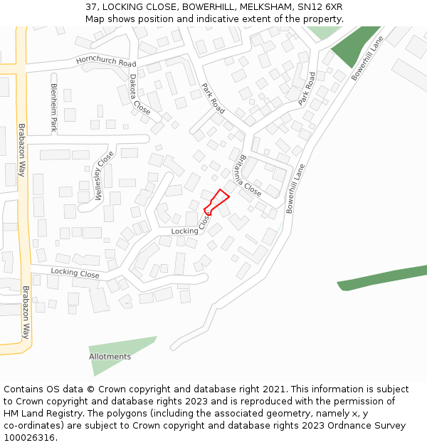 37, LOCKING CLOSE, BOWERHILL, MELKSHAM, SN12 6XR: Location map and indicative extent of plot