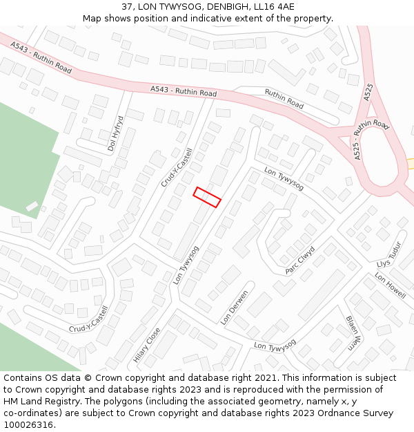37, LON TYWYSOG, DENBIGH, LL16 4AE: Location map and indicative extent of plot