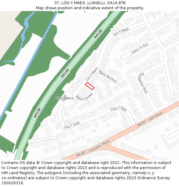 37, LON Y MAES, LLANELLI, SA14 8TB: Location map and indicative extent of plot