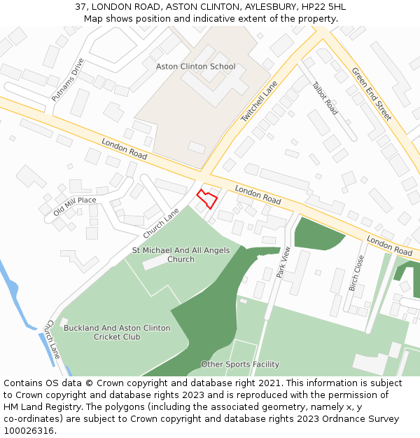 37, LONDON ROAD, ASTON CLINTON, AYLESBURY, HP22 5HL: Location map and indicative extent of plot