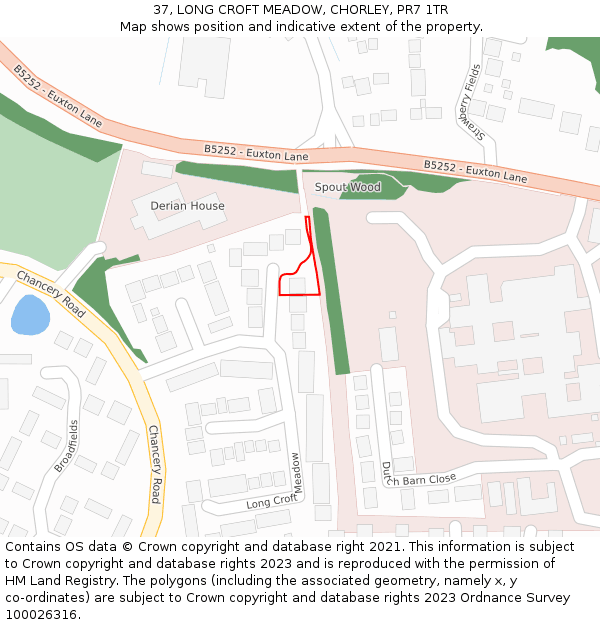 37, LONG CROFT MEADOW, CHORLEY, PR7 1TR: Location map and indicative extent of plot