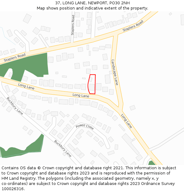 37, LONG LANE, NEWPORT, PO30 2NH: Location map and indicative extent of plot