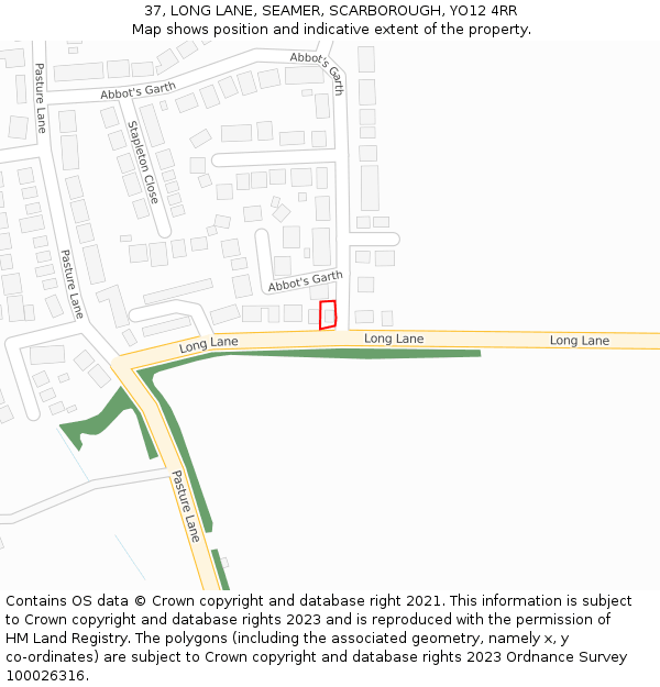 37, LONG LANE, SEAMER, SCARBOROUGH, YO12 4RR: Location map and indicative extent of plot