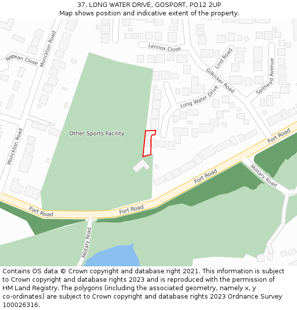 37, LONG WATER DRIVE, GOSPORT, PO12 2UP: Location map and indicative extent of plot