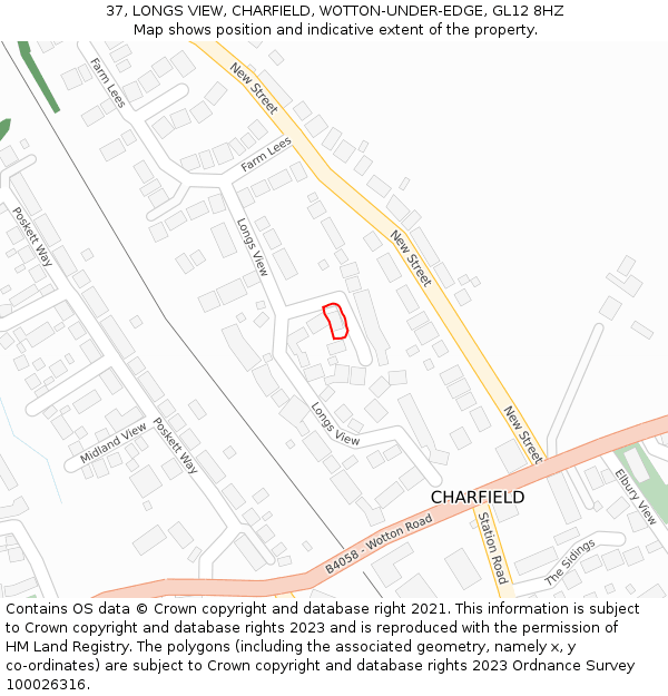 37, LONGS VIEW, CHARFIELD, WOTTON-UNDER-EDGE, GL12 8HZ: Location map and indicative extent of plot