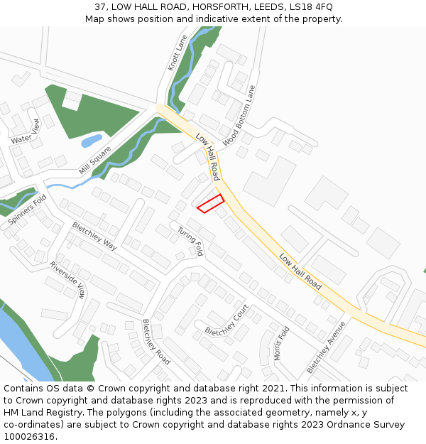 37, LOW HALL ROAD, HORSFORTH, LEEDS, LS18 4FQ: Location map and indicative extent of plot