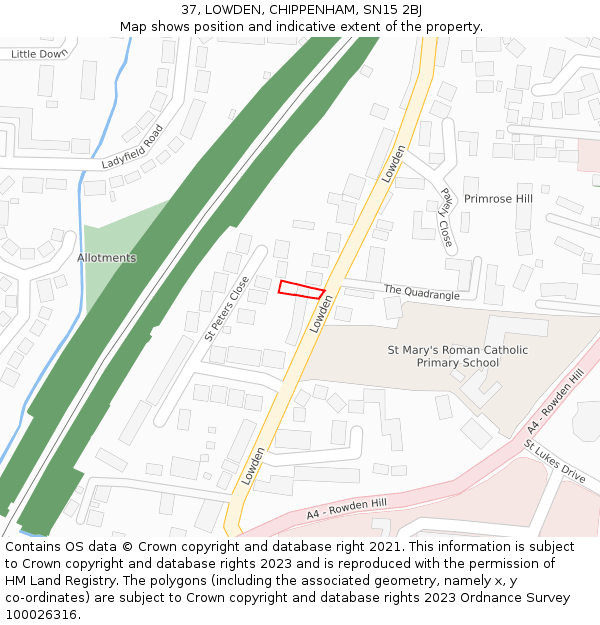 37, LOWDEN, CHIPPENHAM, SN15 2BJ: Location map and indicative extent of plot