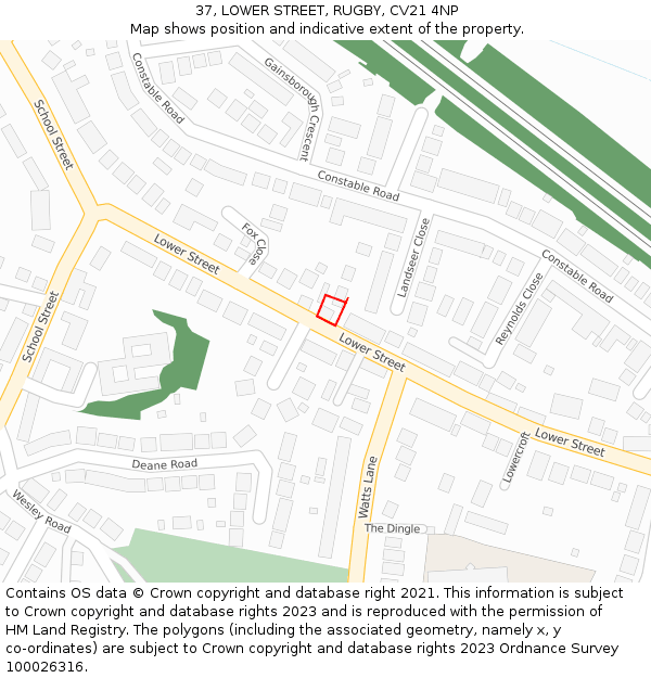 37, LOWER STREET, RUGBY, CV21 4NP: Location map and indicative extent of plot