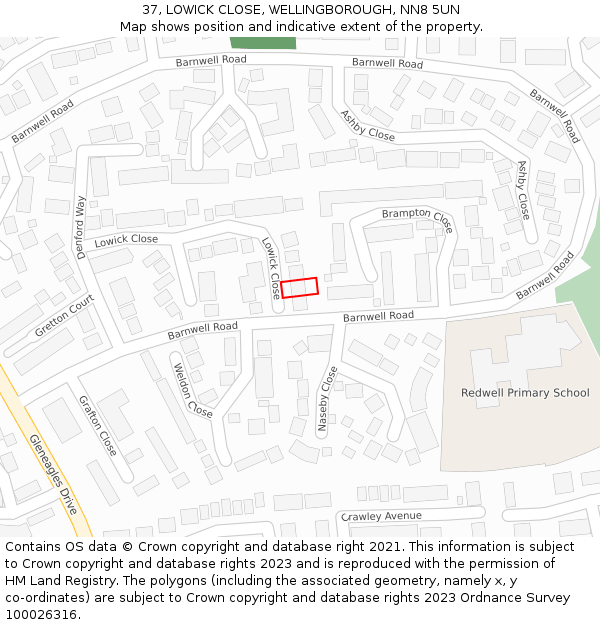 37, LOWICK CLOSE, WELLINGBOROUGH, NN8 5UN: Location map and indicative extent of plot