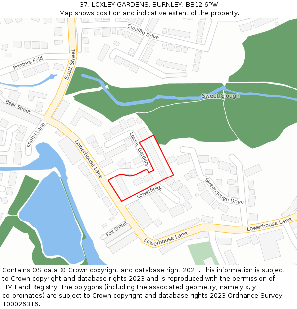 37, LOXLEY GARDENS, BURNLEY, BB12 6PW: Location map and indicative extent of plot