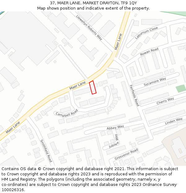 37, MAER LANE, MARKET DRAYTON, TF9 1QY: Location map and indicative extent of plot