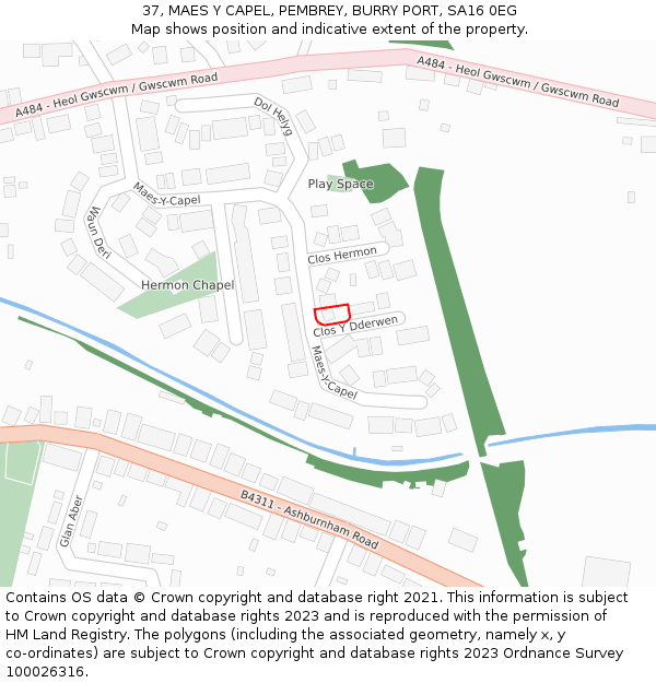 37, MAES Y CAPEL, PEMBREY, BURRY PORT, SA16 0EG: Location map and indicative extent of plot