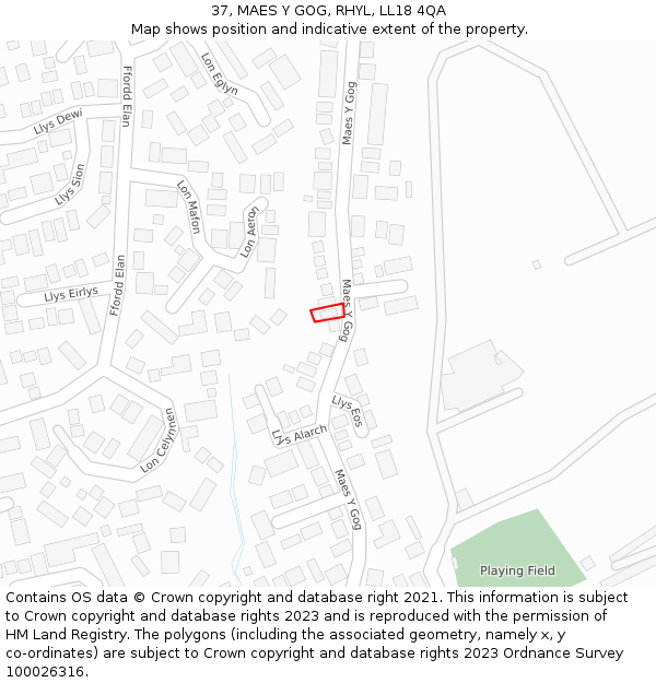 37, MAES Y GOG, RHYL, LL18 4QA: Location map and indicative extent of plot