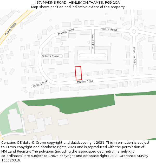 37, MAKINS ROAD, HENLEY-ON-THAMES, RG9 1QA: Location map and indicative extent of plot