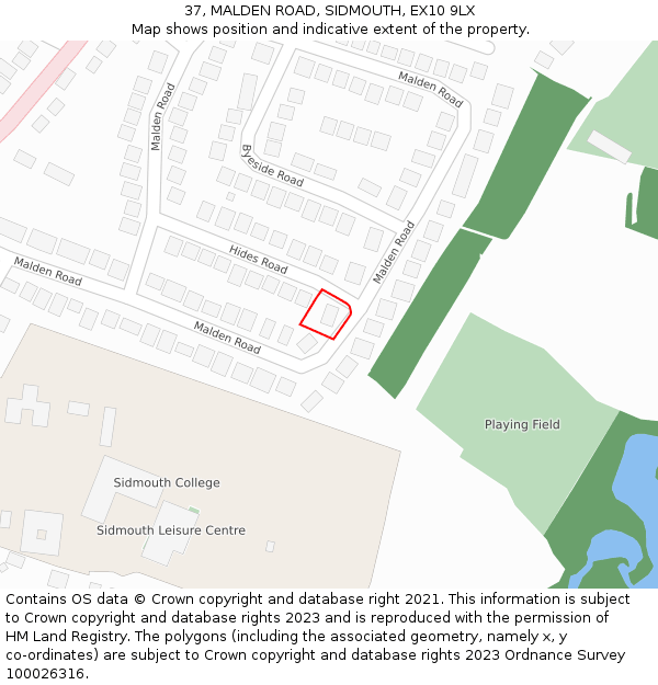 37, MALDEN ROAD, SIDMOUTH, EX10 9LX: Location map and indicative extent of plot