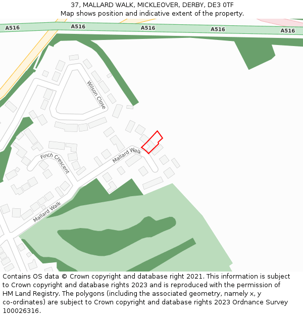 37, MALLARD WALK, MICKLEOVER, DERBY, DE3 0TF: Location map and indicative extent of plot