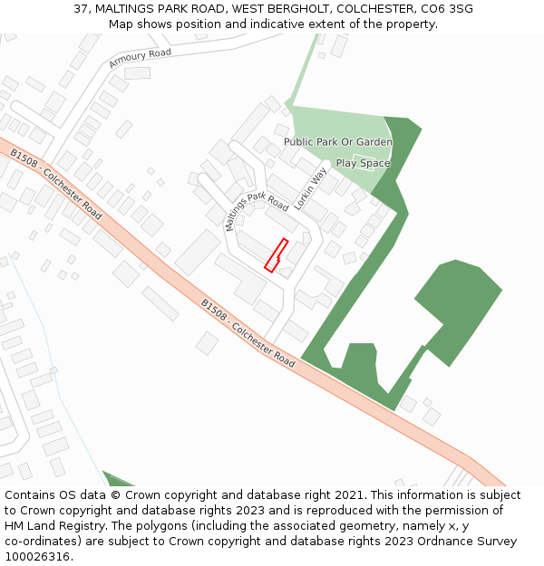 37, MALTINGS PARK ROAD, WEST BERGHOLT, COLCHESTER, CO6 3SG: Location map and indicative extent of plot