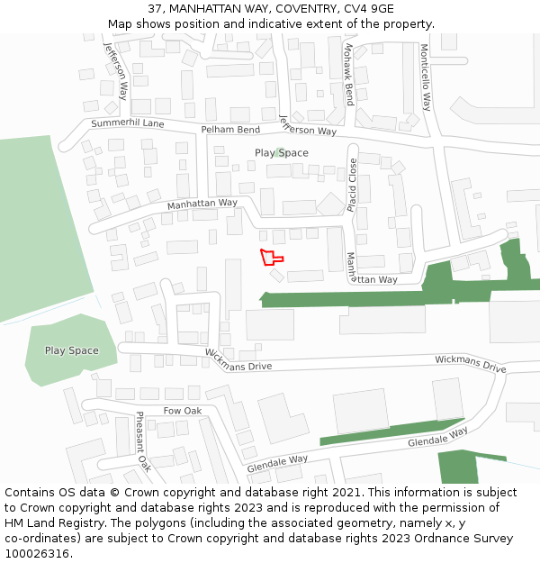 37, MANHATTAN WAY, COVENTRY, CV4 9GE: Location map and indicative extent of plot